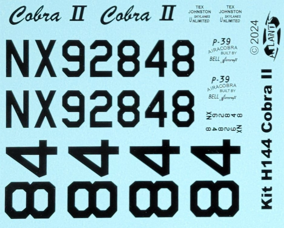 Cobra Command Decals DECALS --Cobra II Racing Plane Decal Sheet 1/46 scale ONLY for H144