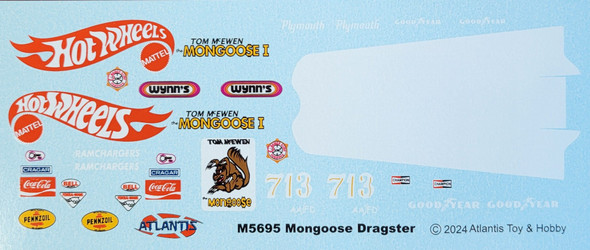 DECALS --Tom Mongoose McEwen Front Engine Dragster 1/24 Decal Sheet ONLY for M5695
