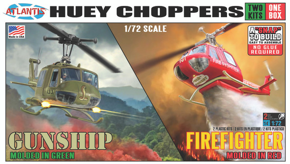 Huey Chopper 2 Pack Fire Fighter and Vietnam Gunship Snap 1/72