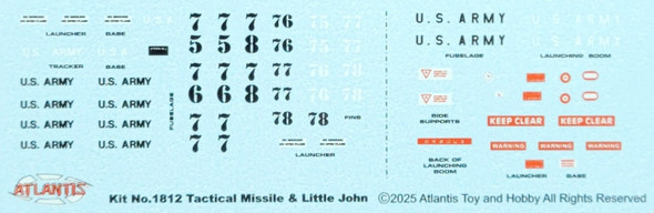 Tactical Missile Set - Dart and Little John 1/40 Decals