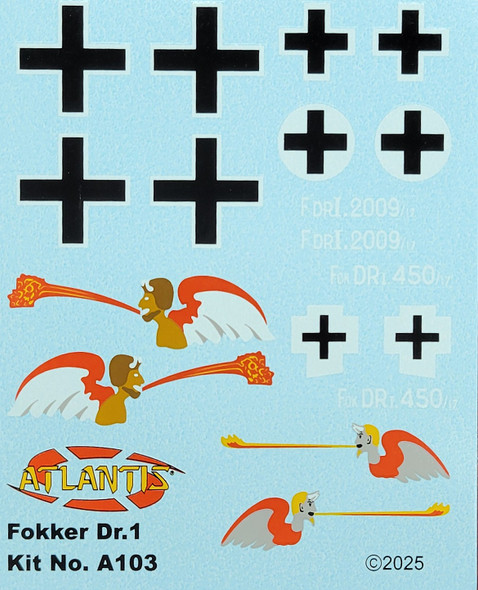 DECALS --Fokker Dr.1 Triplane Death Angel Decal Sheet 1/48 scale ONLY for  A103