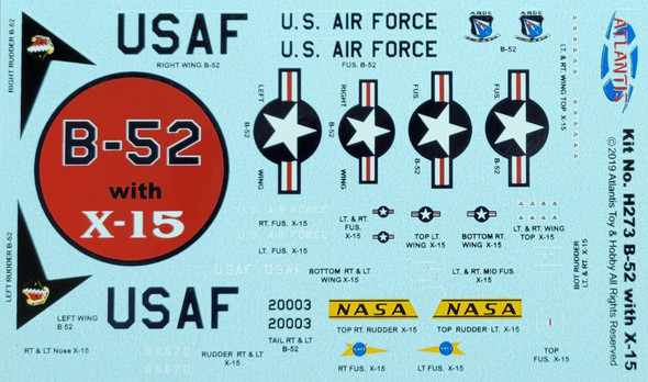 DECALS --Boeing B-52 with X-15 Decal Sheet 1/175 scale ONLY for H273