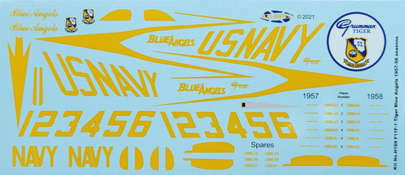 DECALS --F11F-1 Grumman Tiger Blue Angels Decal Sheet 1/54 scale ONLY for H169