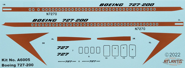 DECALS --Boeing 727 Airliner Decal Sheet 1/96 scale ONLY for A6005