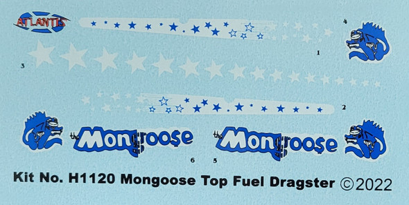 DECALS --Mongoose Snap Dragster Decal Sheet 1/32 scale ONLY for H1120