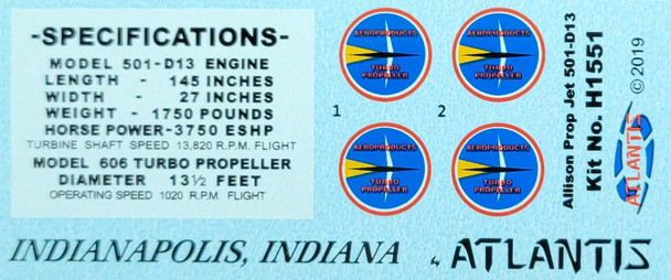 DECALS --Allison Engine Decal Sheet 1/24 scale ONLY for H1551
