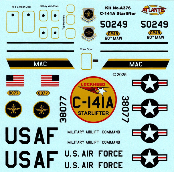 DECALS --C-141A Starlifter 1/108 scale Decal Sheet ONLY for A376