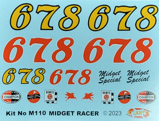 DECALS---1:20 Midget Racer Midget Special decal sheet ONLY for M110