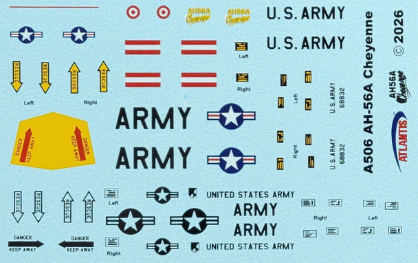 DECALS --AH-56A Cheyenne Helicopter Decal Sheet 1/72 scale ONLY for A506