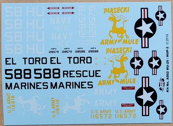 DECALS --H-25 Army Mule HUP-2 Helicopter Decal Sheet 1/48 scale ONLY for A502