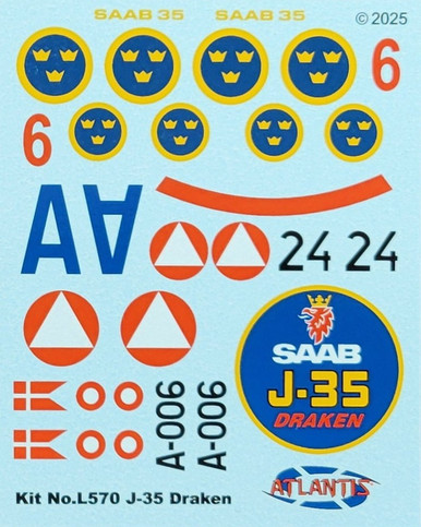 DECALS --J-35 Draken Supersonic Fighter Jet Decal Sheet 1/48 scale