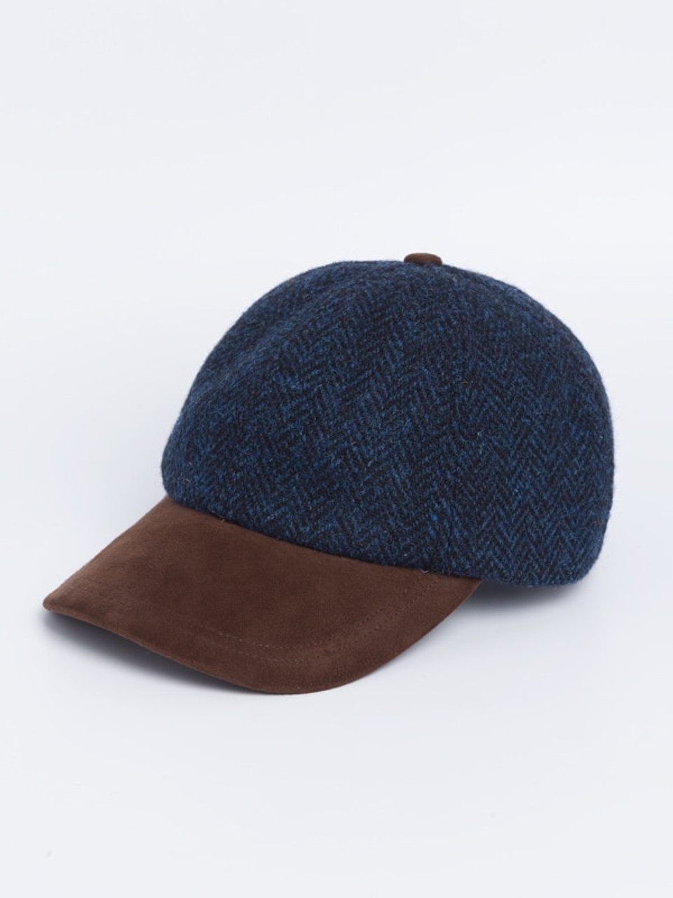 English Wool Tweed Baseball Cap with Leather Peak - Brown - Hills Hats