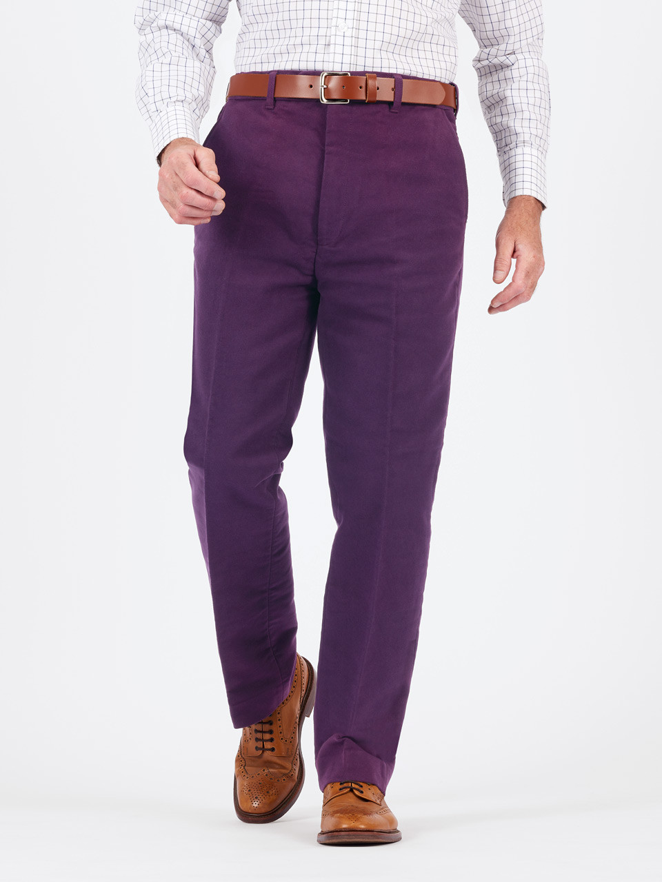 Men's Purple Elastic Linen Solid Color Casual Low Crotch Trousers GIOS