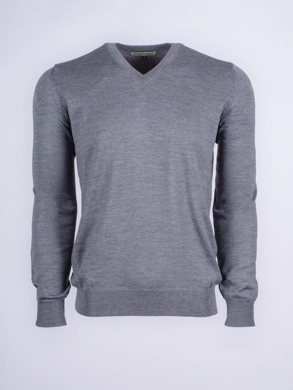 Men's Lead Grey Merino Wool V-Neck Jumper | Peter Christian