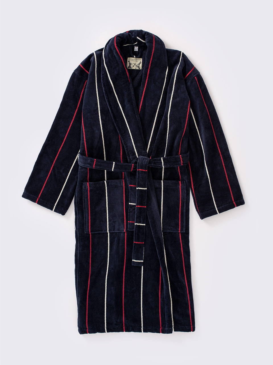 Men's Luxury Navy and Red Striped Velour Dressing Gown