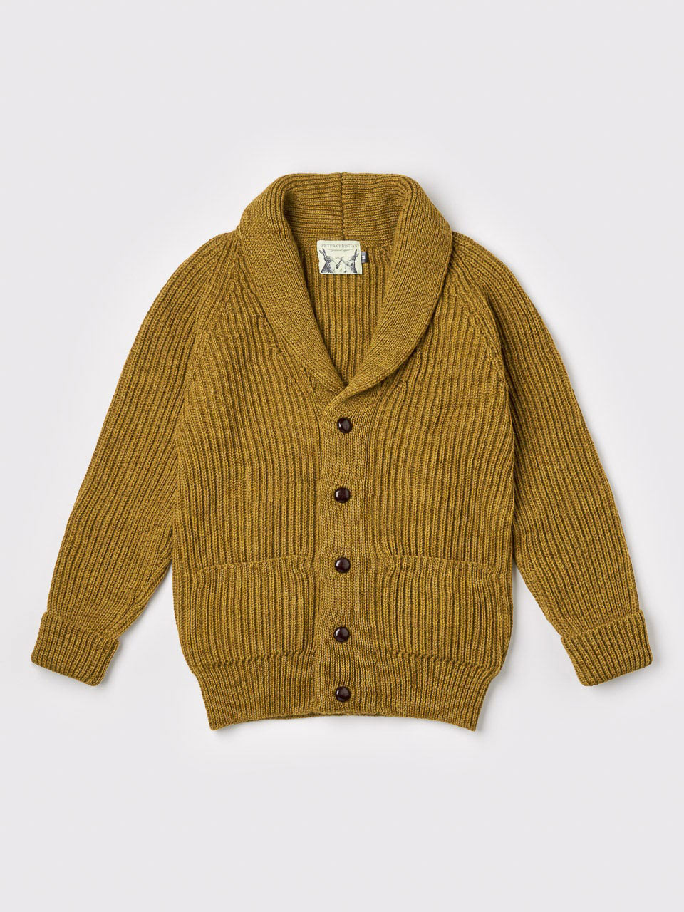 Men's Mustard Shawl Neck Wool Cardigan 
