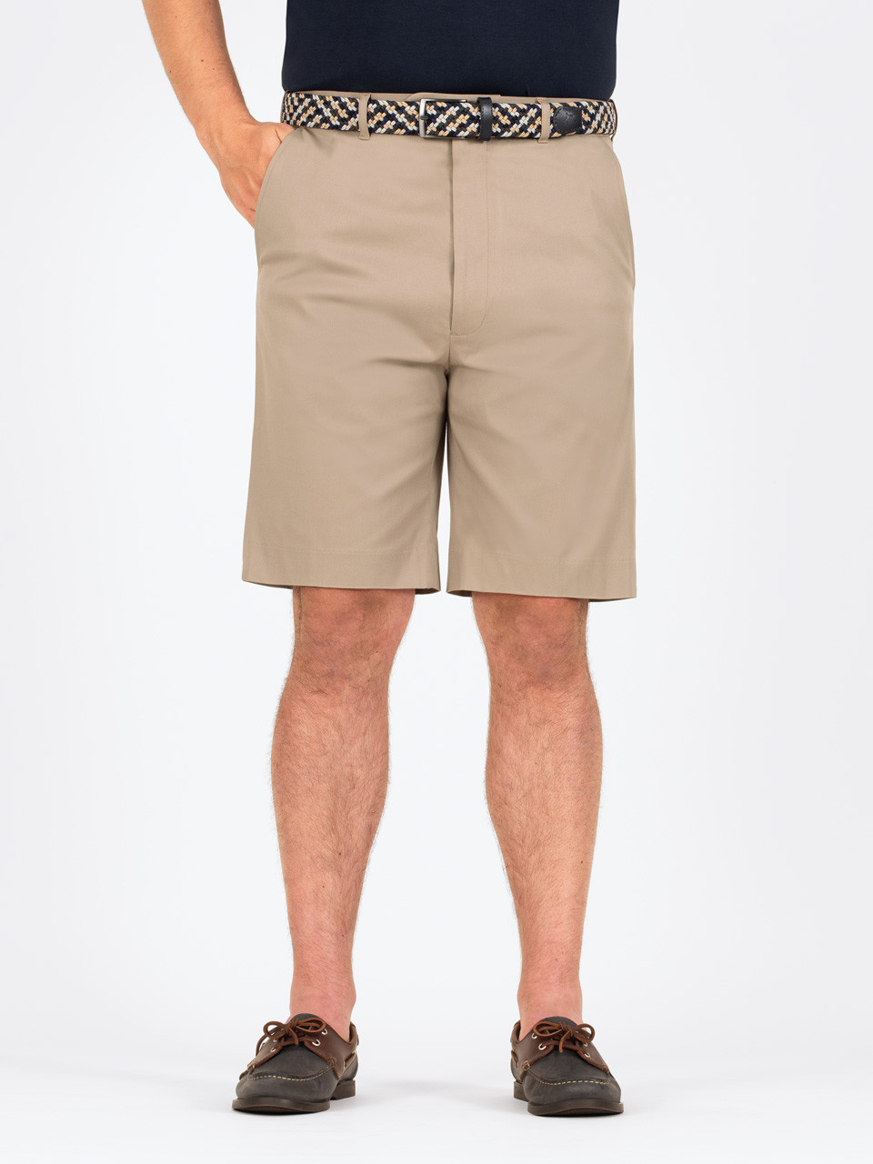 Sand Cotton Stretch Flat Front Shorts