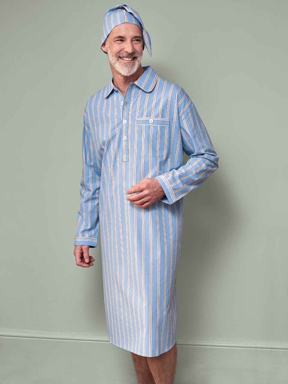 Men s Blue Gold Cotton Nightshirt Peter Christian