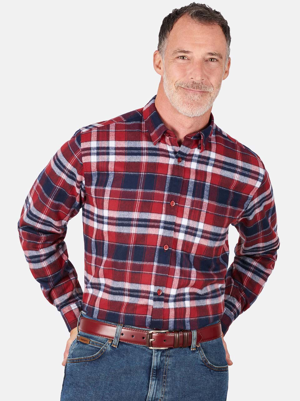 Men's Red Brushed Cotton Plaid Shirt