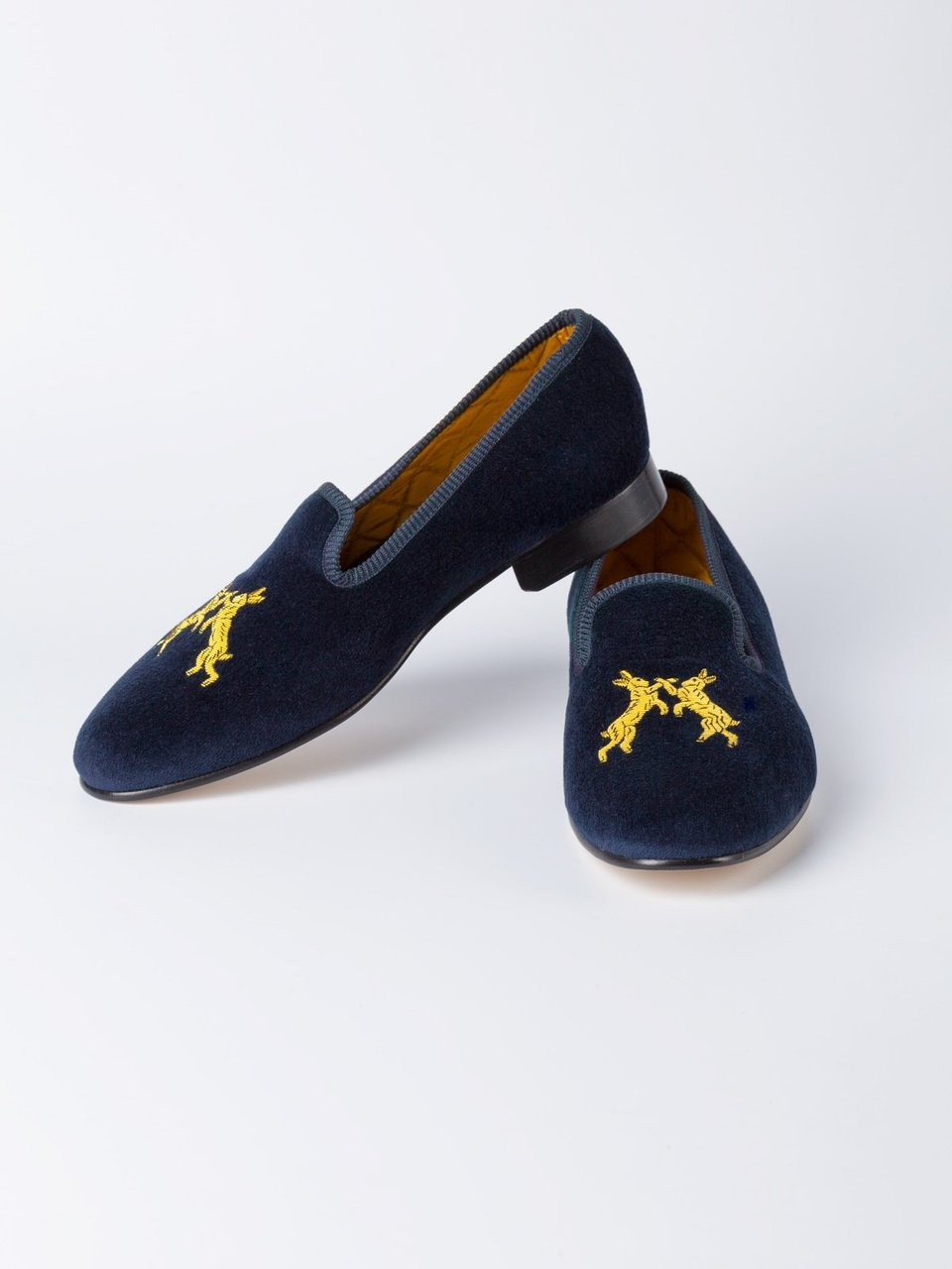 Men's Navy Blue Velvet Albert Slippers Peter Christian
