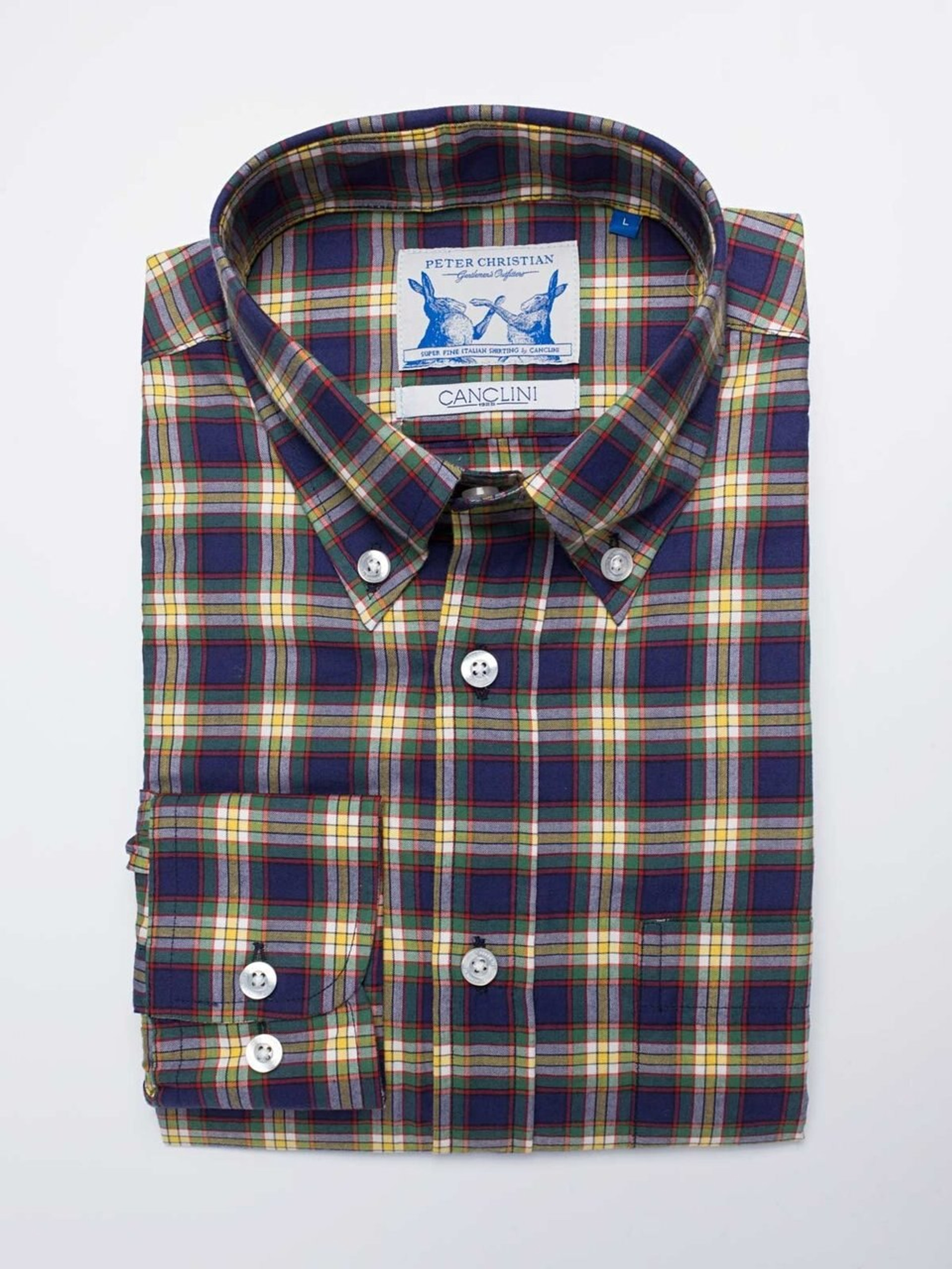 Green Canclini Button Down Collar Tartan Shirt | Peter Christian