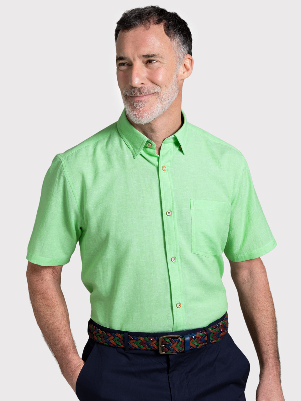 Men's Green Crochet Open Weave Short Sleeve Shirt