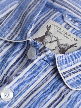 Blue Traditional Flannel Nightshirt with Night Cap | Peter Christian