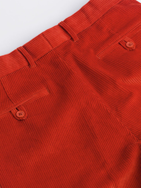 Close Up of Men's Burnt Orange Corduroy Trousers Rear Pockets