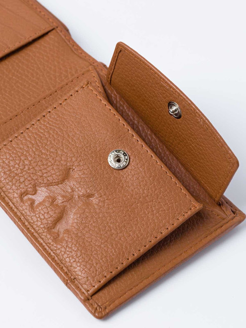 Tan Pebble Grain Leather Bifold Wallet Coin Pocket