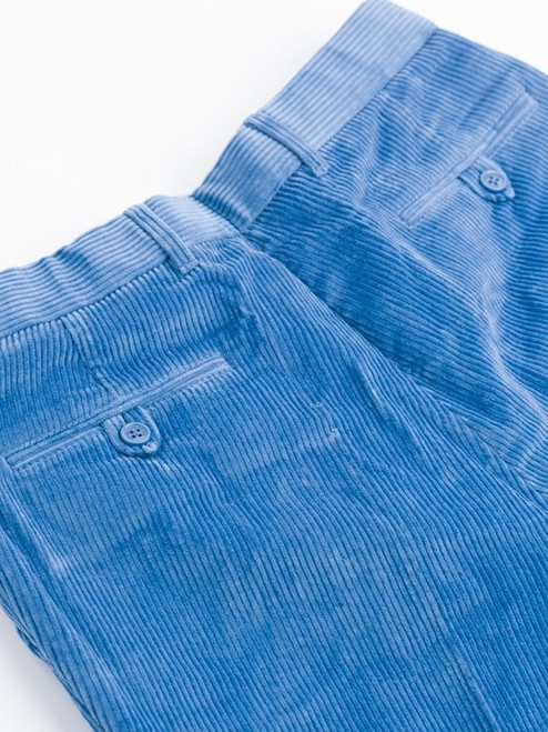 Close Up of Men's Royal Blue Corduroy Trousers Rear Pockets