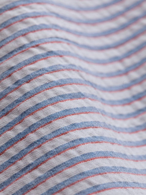 Men's Blue White Red Stripe  Seersucker Jacket striped close up
