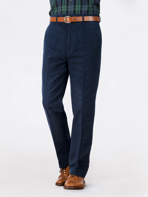 O'Connell's plain front cotton Moleskin Trouser - Navy - Men's Clothing,  Traditional Natural shouldered clothing, preppy apparel