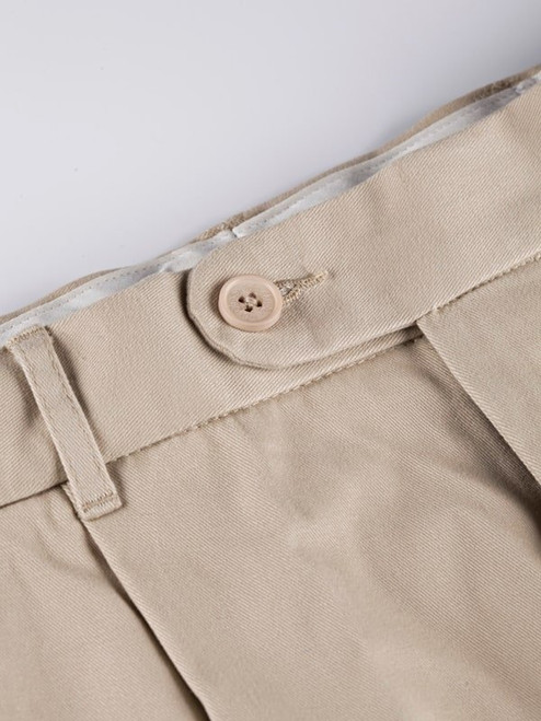 Close Up of Stone White Pleated Chino Trousers Details