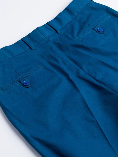 Men's Royal Blue Cotton Pleated Chino Shorts Back Pockets
