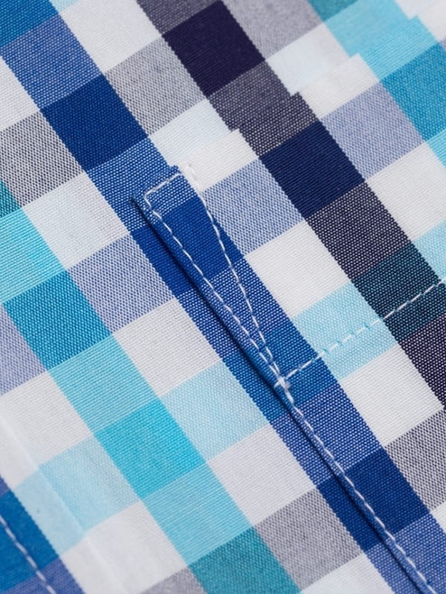 Men's Sky Blue Cotton Check Long Sleeve Shirt Close Up