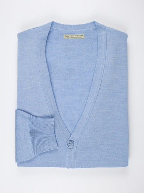 Men's Light Blue Duck Egg Blue Merino Wool Cardigan Folded