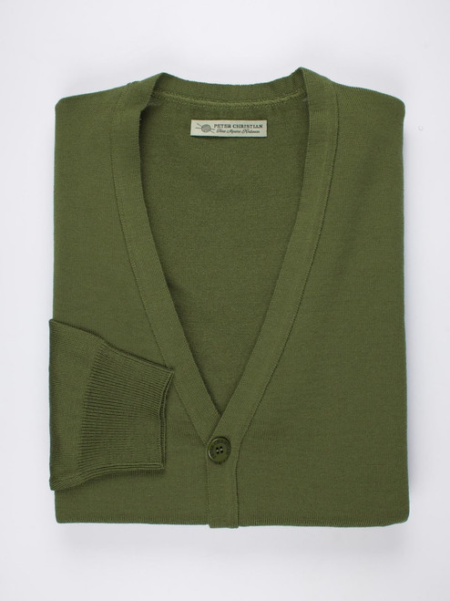 Men's Leaf Green Merino Wool Cardigan Folded