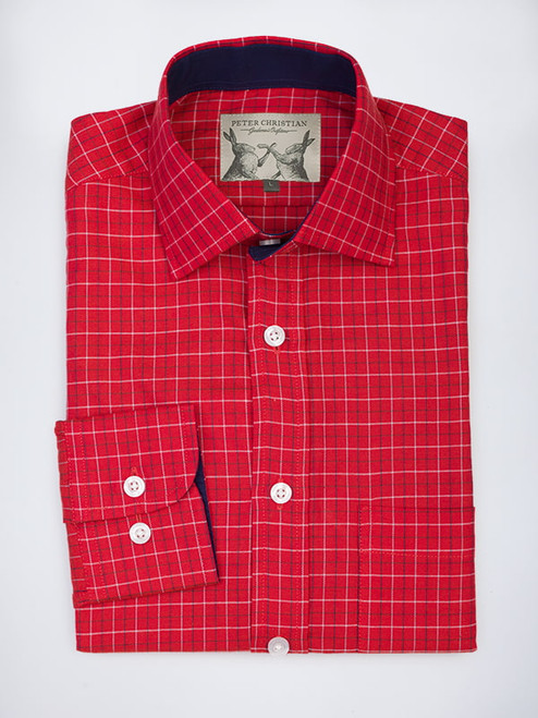 Men's Red Colourful Tattersall Check Cotton Shirt