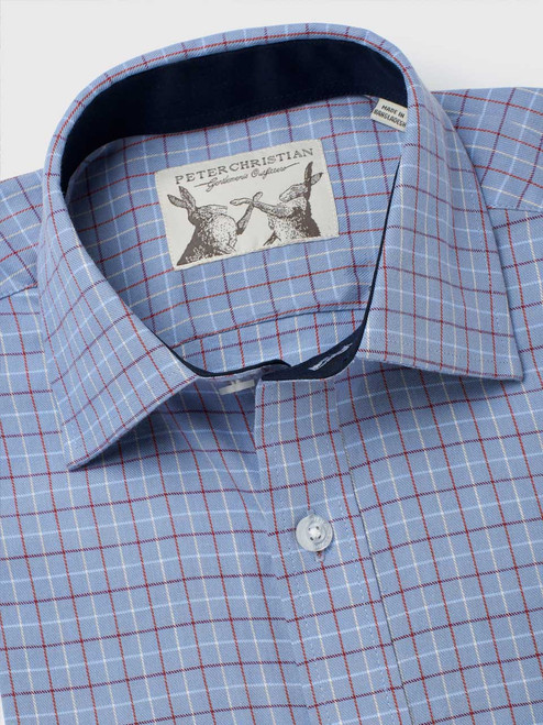 Men's Blue Colourful Tattersall Check Cotton Shirt Collar