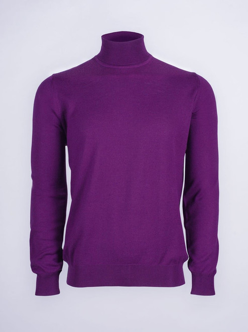 Men's Purple Merino Wool Polo Neck Jumper