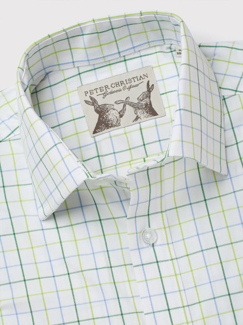 Men's Green And White Tattersall Check Shirt Collar