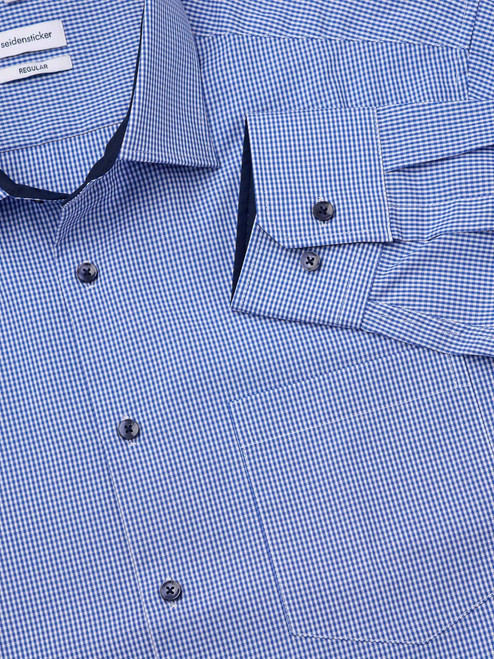 Seidensticker Check Long Sleeve Non-Iron Cotton Shirt collar + cuff