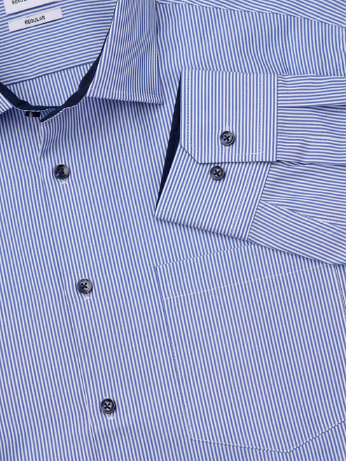 Seidensticker Blue White Striped Long Sleeve Non-Iron Cotton Shirt button cuff