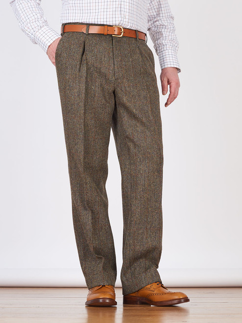 Harris Tweed Brown Windowpane Check Tweed Suit Trousers | Dobell