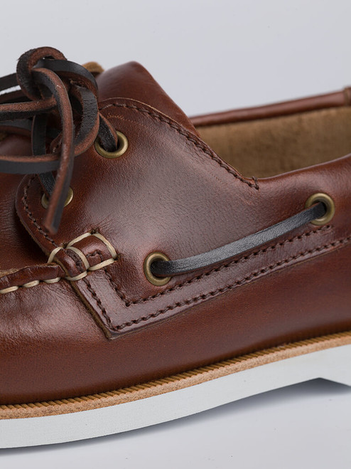 Close Up of Mens Brown Leather Boat Shoe Detail