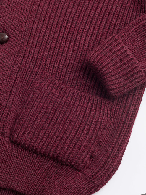 Patch pocket on Wine Shawl Neck Cardigan