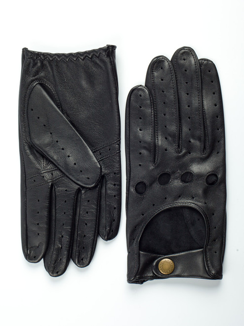 Men's Black Dents Leather Driving Gloves