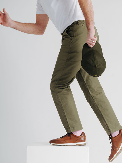 Men's Green Olive Drawstring Khaki Waist Trousers on Model