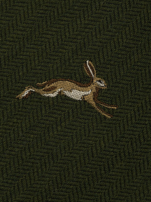 Forest Green Woollen Leaping Hare Tie Detail