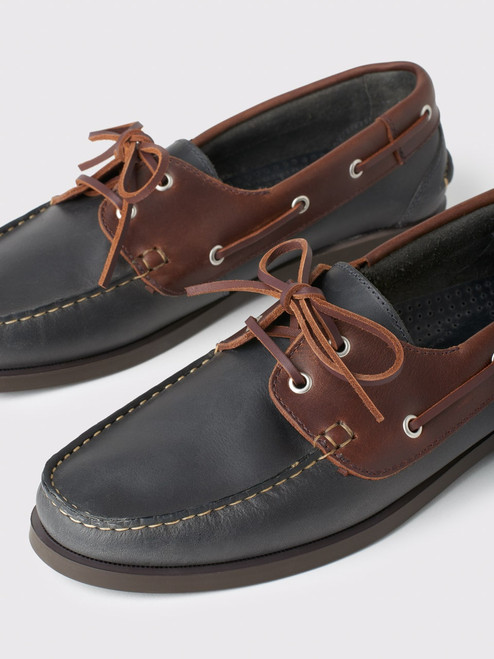 Men's Navy Blue Leather Boat Shoes 